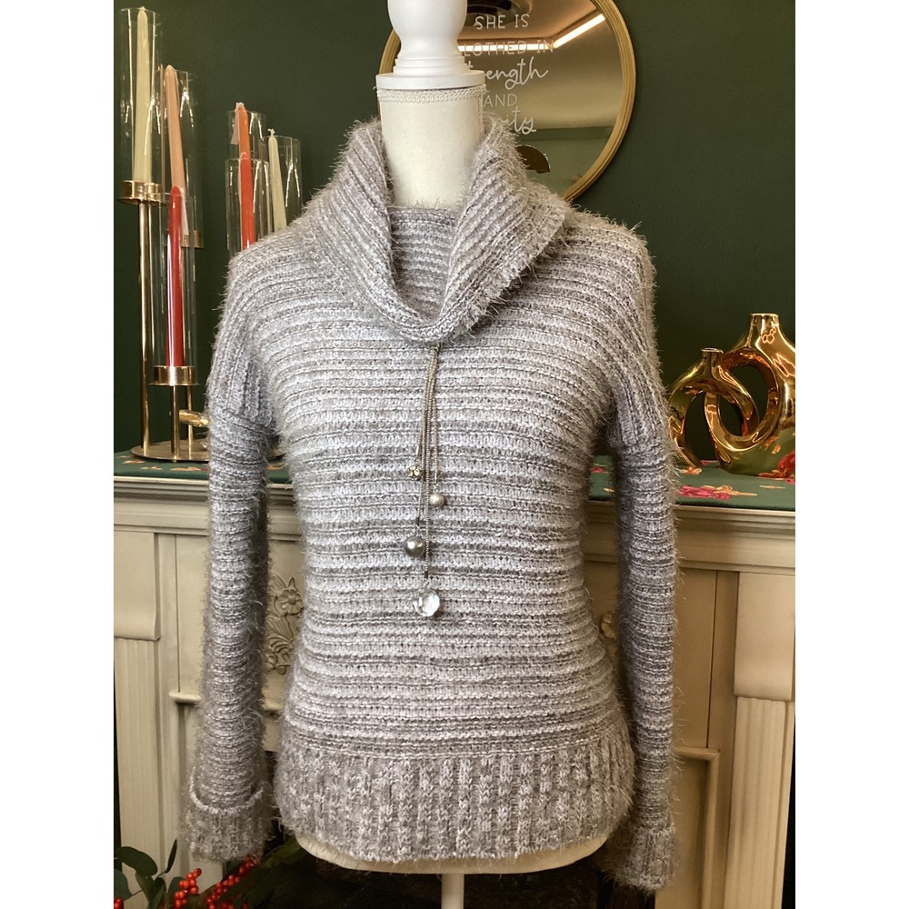 OLIVE OAK Cozy Fuzzy Striped Cowl Neck Sweater Size S - Picture 1 of 5
